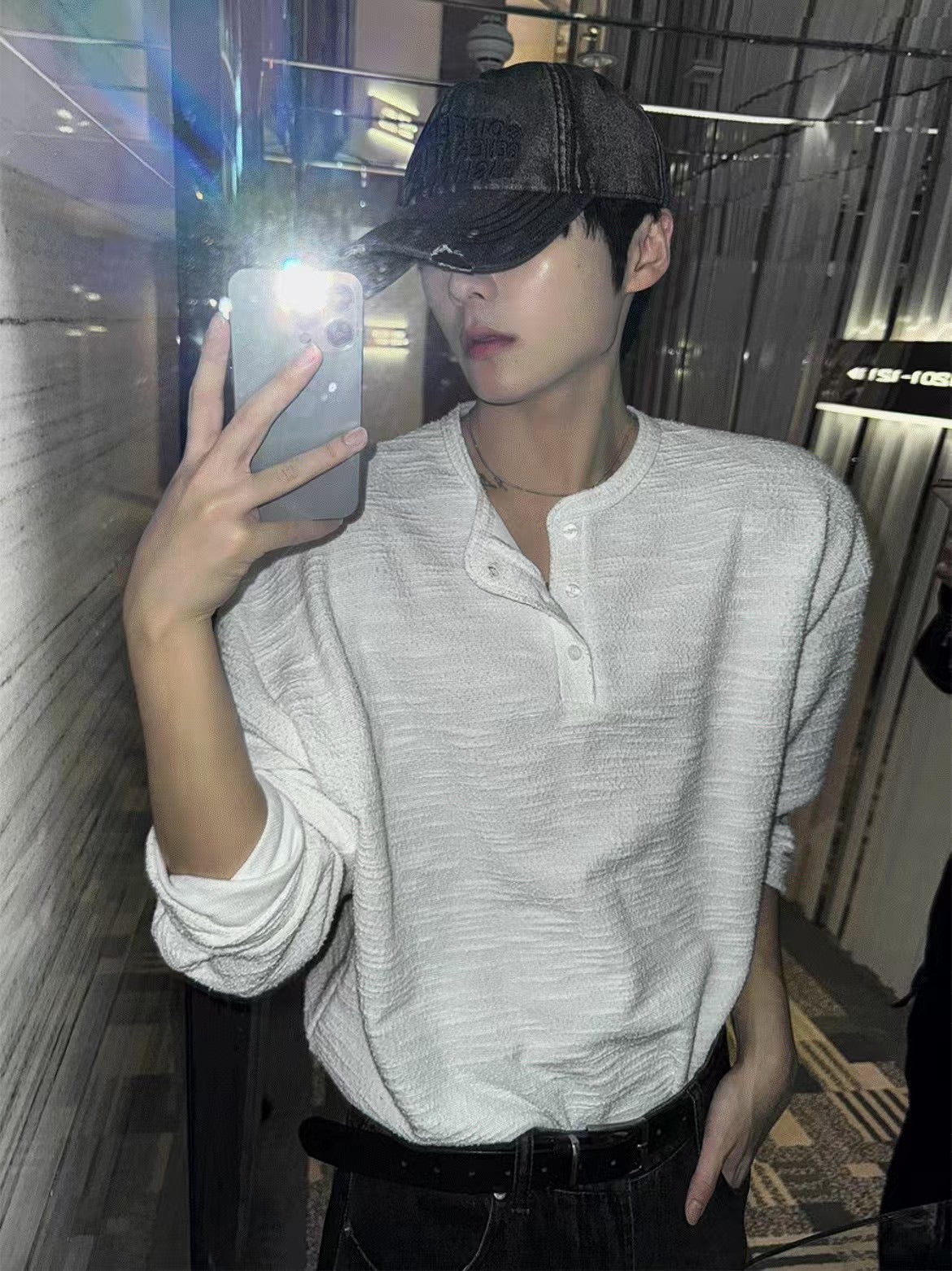 休閒亨利領長袖上衣 (兩色)