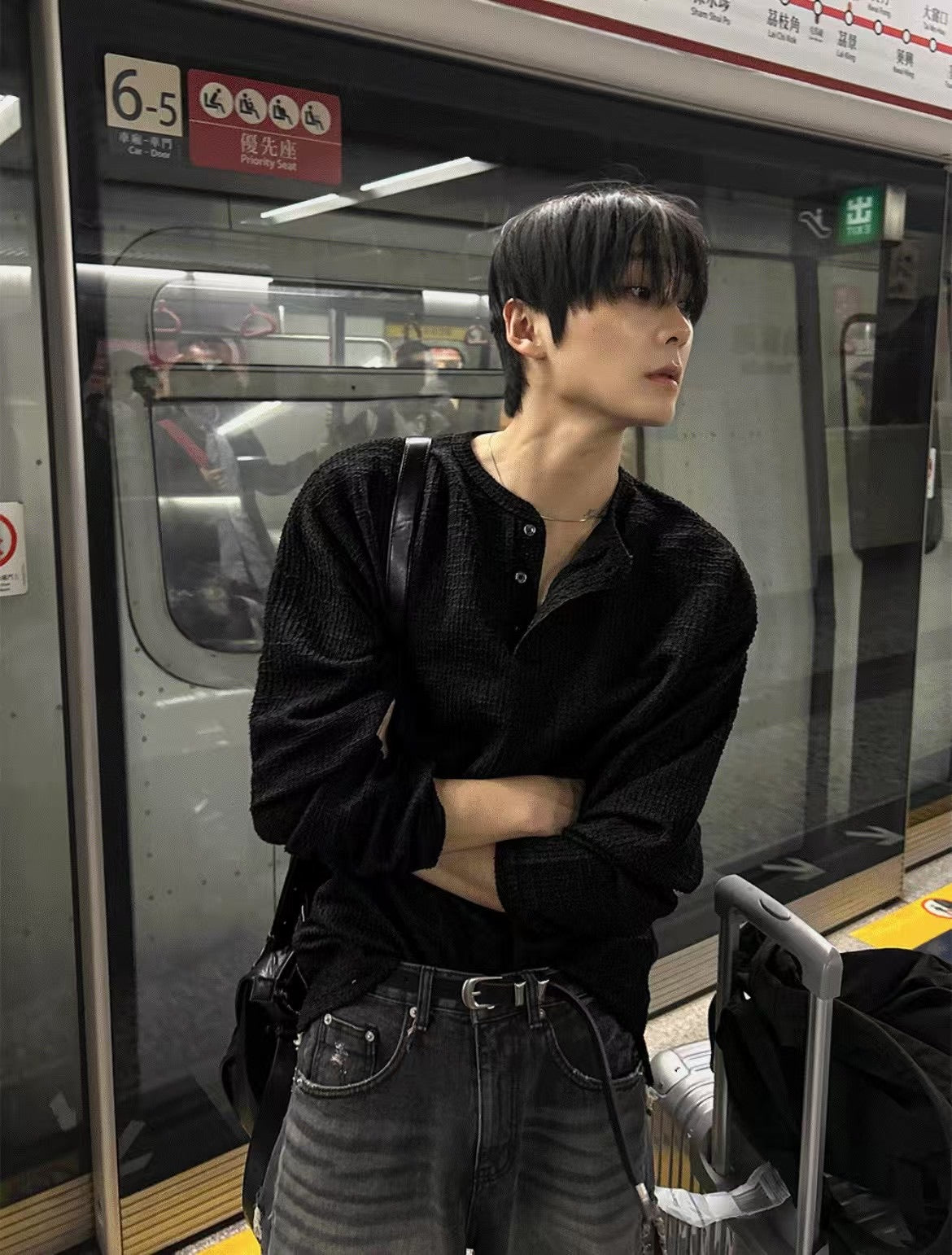 休閒亨利領長袖上衣 (兩色)