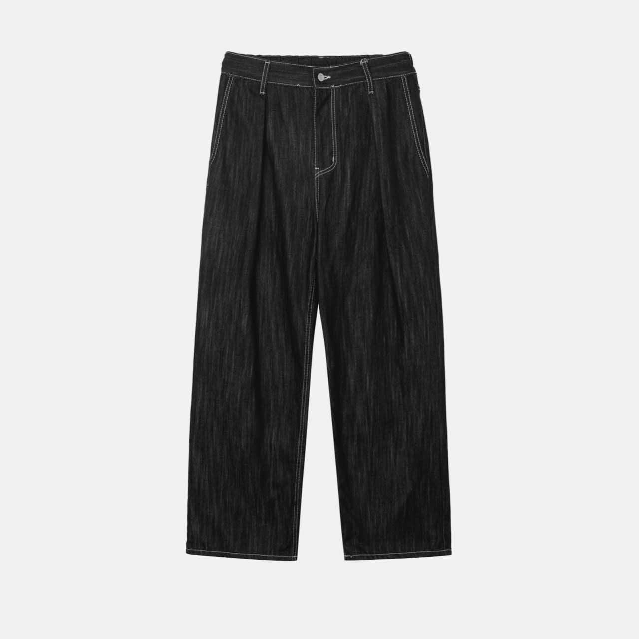 單褶寬鬆半鬆緊腰牛仔褲 (三色)