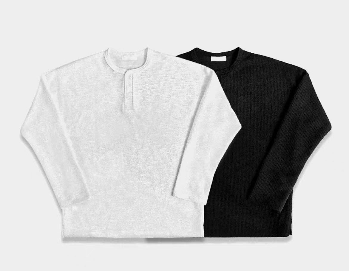 休閒亨利領長袖上衣 (兩色)